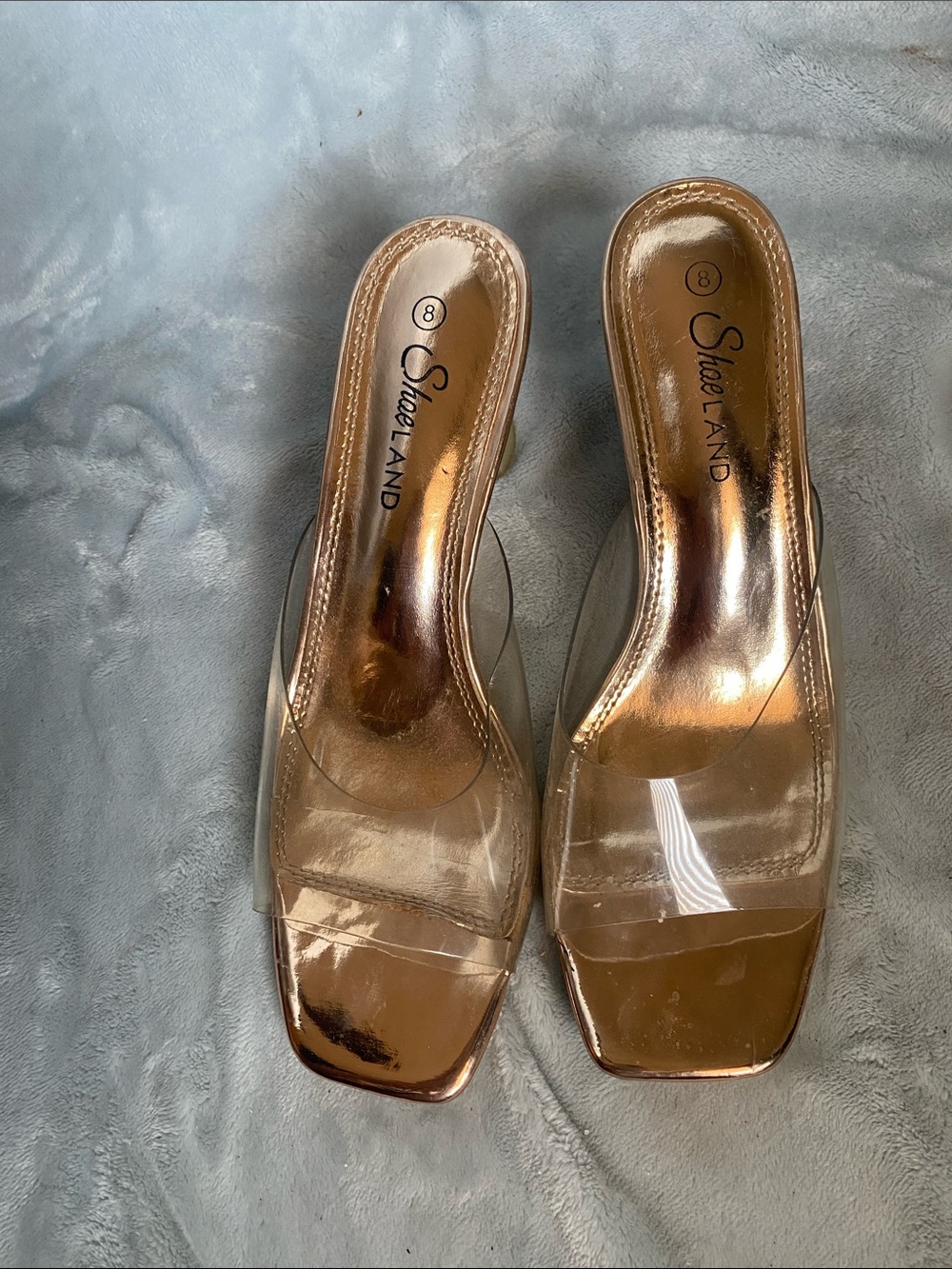 Shoe Land Women's Clear Slide Mules in Rose Gold